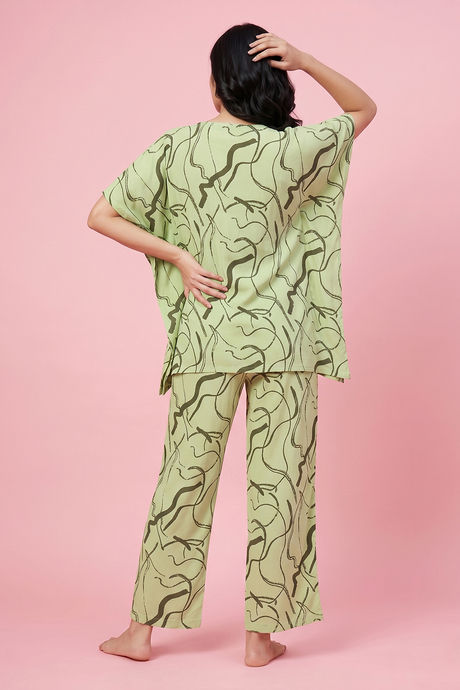Zivame Woven Kaftan Loungewear Set - Foam Green — image 3
